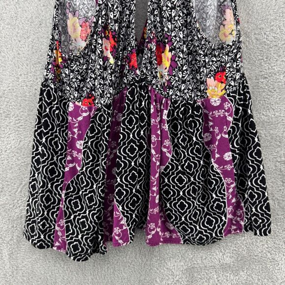 Free People Top Womens XS Black Dream Darlin Deep V-Neck Babydoll Boho Flowy - Picture 9 of 14